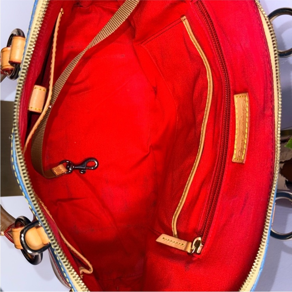 Dooney & Bourke Blue Croc-Embossed Satchel with Tan Trim - Picture 2 of 6